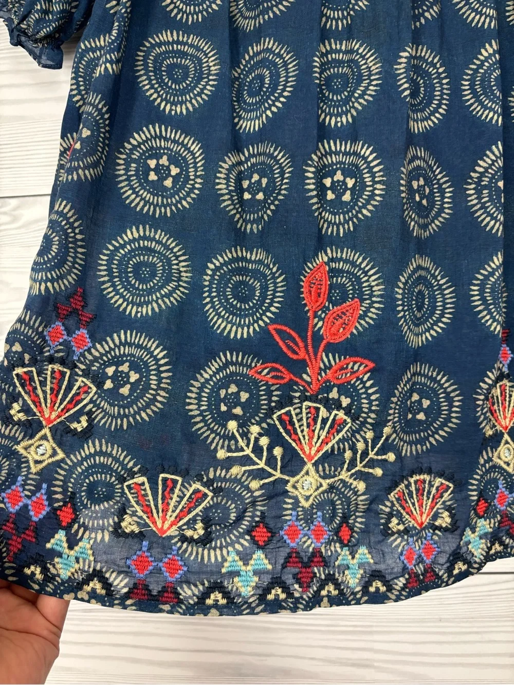 Johnny Was Workshop Mareen puff sleeve embroidered peasant blouse top medium